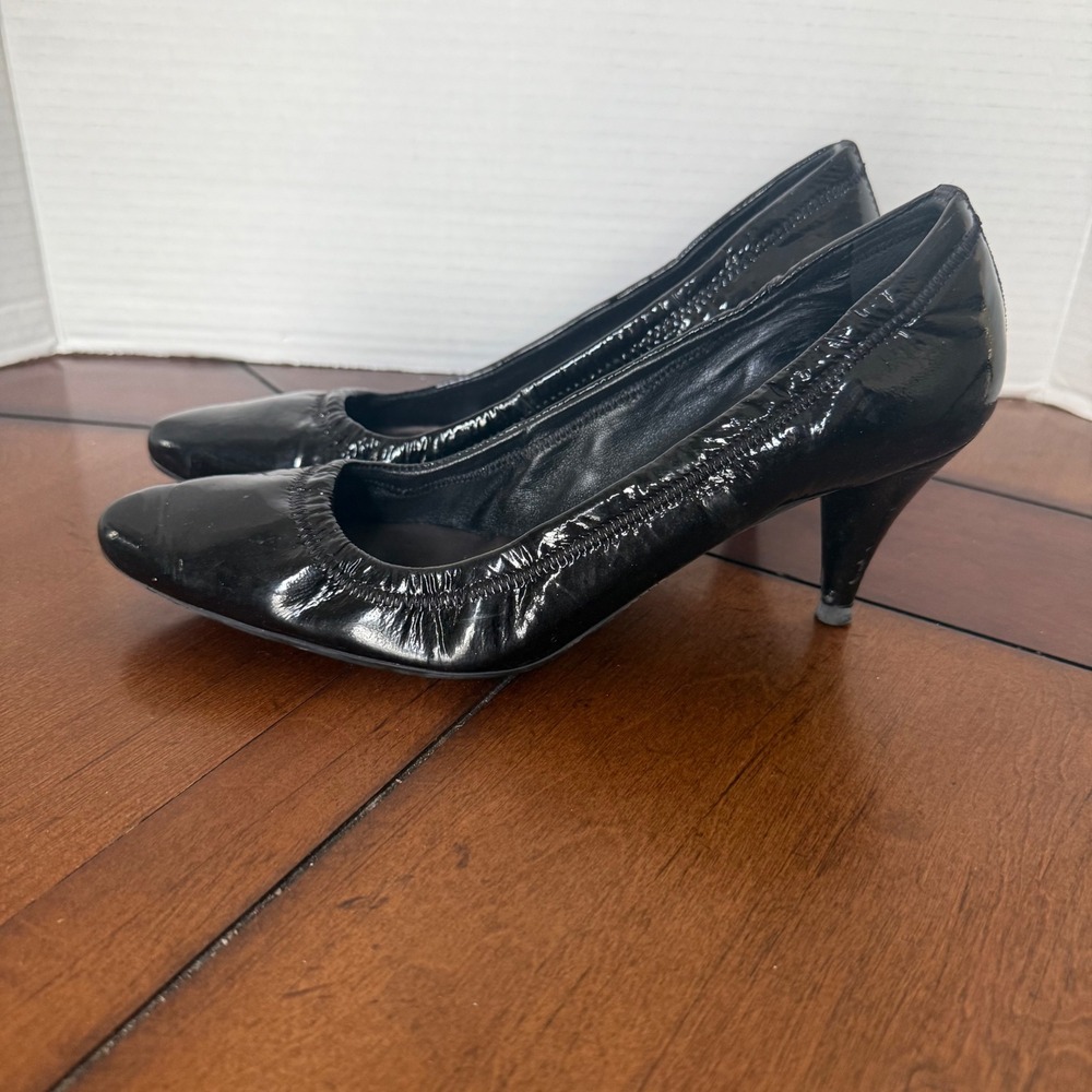 Prada Black Patent Leather Pointed Toe Elastic Pumps Heels Italy 37.5